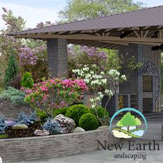 A depiction of the New Earth Landscaping Company, showcasing their innovative designs and services.