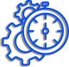 A blue clock and gears icon representing Integrated Marketing Solutions