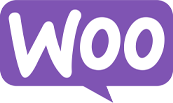 A vibrant logo of 'WooCommerce' with a speech bubble